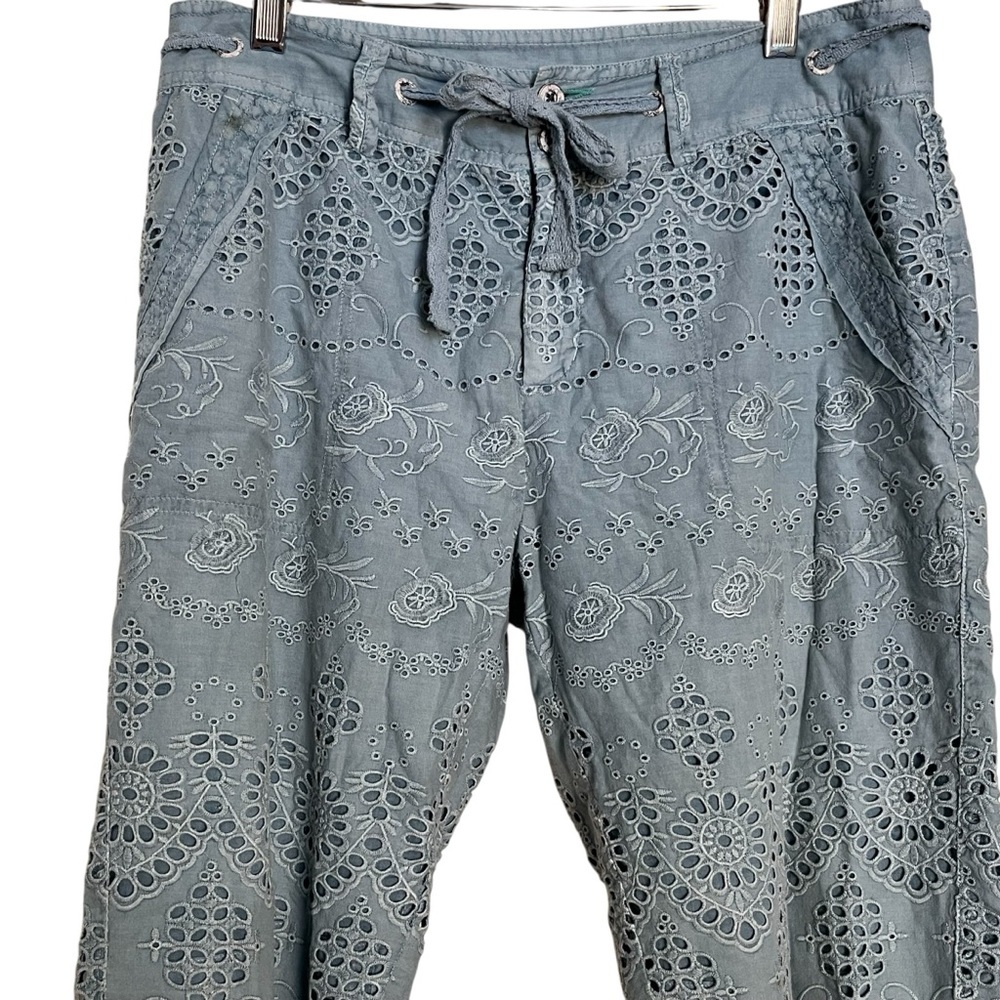 Sundance Womens Everyday Eyelet Pants Seafoam Tie Waist Cinch Hem BOHO — Size 6 - Picture 5 of 15